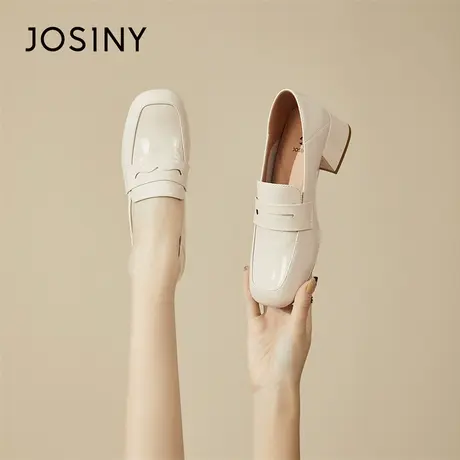 Josiny/卓诗尼粗跟乐福鞋女鞋2024新款春季英伦风小皮鞋百搭单鞋商品大图