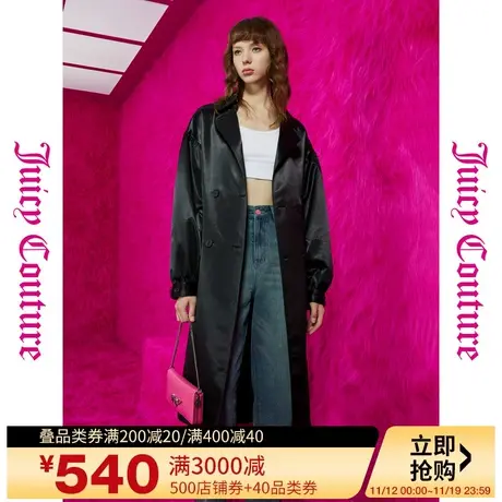 Juicy Couture橘滋秋女2023年新款气场绣花撞色系腰长款风衣商品大图