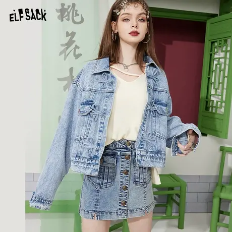 妖精的口袋盘扣牛仔外套女2023春秋新款百搭小个子休闲薄外套潮图片