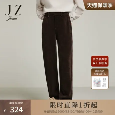 JZ玖姿灯芯绒慵懒风休闲宽松卫裤女装2022冬季新款通勤显瘦束脚裤商品大图