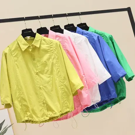 2023春夏韩版纯色短袖衬衫女宽松设计感小众休闲小个子T恤衬衣潮商品大图
