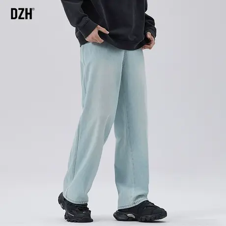 男士浅蓝色直筒牛仔裤男春秋款裤子休闲百搭2023年新款宽松阔腿裤商品大图
