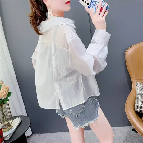 设计感开叉防晒衬衫女夏季2023年新款宽松洋气短款小个子上衣外套图片