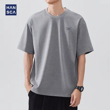 hansca 山系纺盐棉短袖T恤男款2025夏季新款复古印花休闲运动上衣商品大图