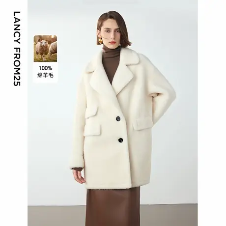 【王楚然同款】朗姿纯羊毛高级感颗粒绒大衣外套2024冬新款仿皮草图片