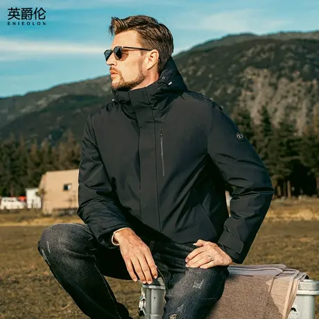 英爵伦连帽工装羽绒服男冬季新款户外登山外套保暖防寒白鸭绒上衣商品大图