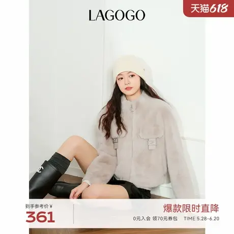 LAGOGO仿貂绒保暖短外套女拉谷谷2024年冬季新款美拉德气质大衣商品大图