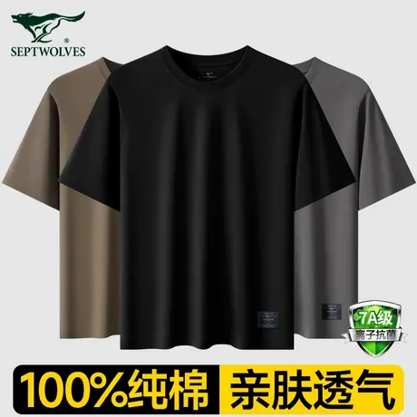七匹狼男士短袖t恤纯棉夏季运动2025新款黑色T宽松打底男装上衣潮商品大图