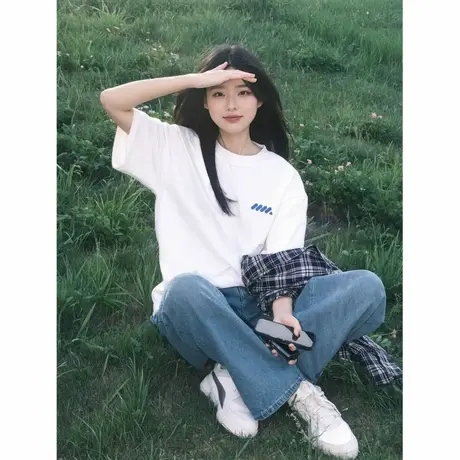白色夏日ootd穿搭超好看t恤女2025新款短袖纯棉宽松显瘦半袖上衣商品大图