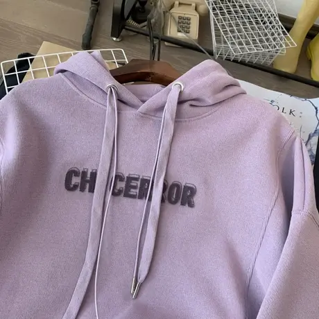 2023年春秋新款上衣植绒字母连帽卫衣女薄款宽松学生百搭外套上衣商品大图