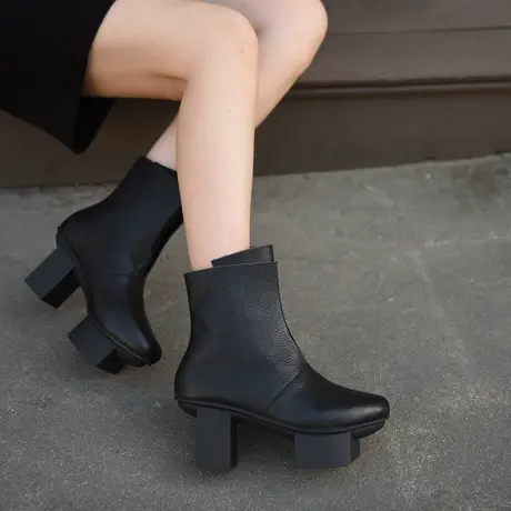 Artmu阿木原创复古高端定制宫廷鞋高跟短靴女头层牛皮女靴子新款商品大图