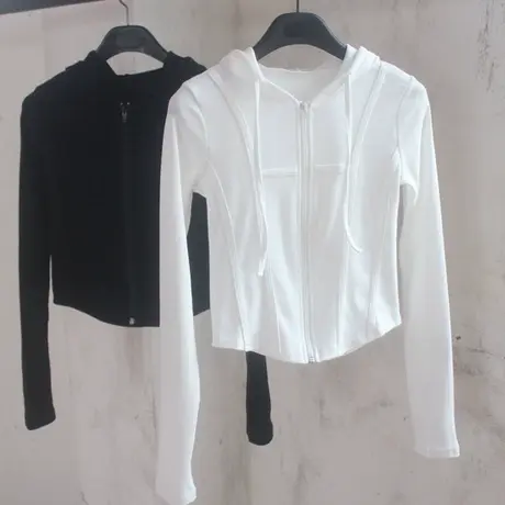 休闲运动长袖外套女初秋韩版修身显瘦连帽开衫小个子短款上衣服潮图片