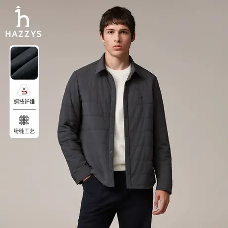 【秋季甄选】Hazzys哈吉斯男衬衫式绗缝棉服轻量保暖休闲外套上衣图片