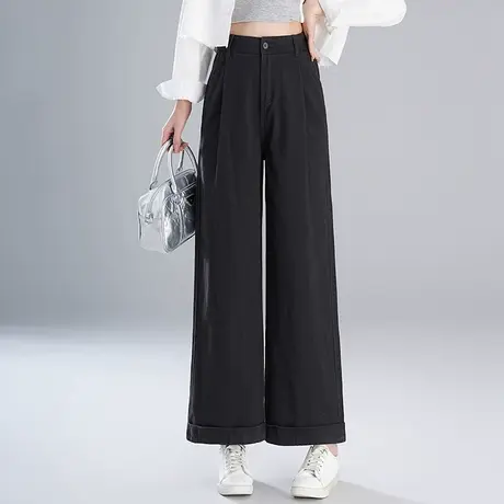 拉夏贝尔休闲阔腿裤女秋季2025新款高腰显瘦时尚百搭气质直筒裤子图片