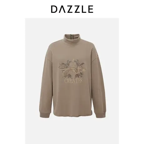 DAZZLE地素奥莱23春装新款复古半高领休闲刺绣卫衣长袖上衣内搭图片