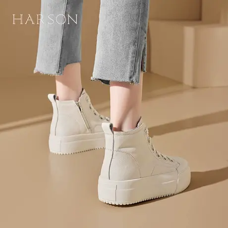 Harson/哈森高帮鞋女鞋子2025秋季爆款厚底增高板鞋百搭帆布鞋商品大图