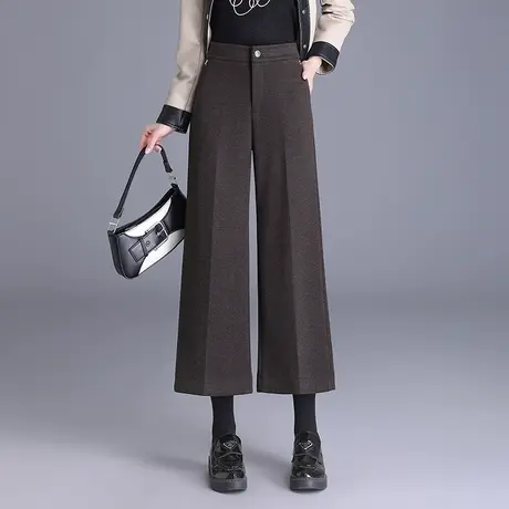 羊毛呢八分阔腿裤女秋冬2023新款高腰垂感显瘦休闲直筒裤九分裤厚商品大图
