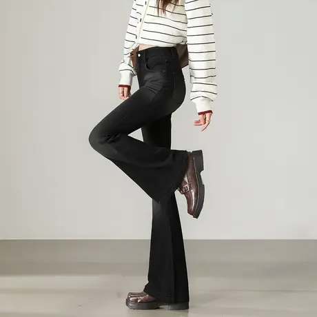 唐狮秋冬牛仔长裤女微喇叭裤修身毛边设计高级感百搭弯刀裤潮tuTA图片