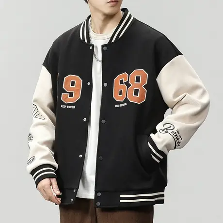 男生美式潮牌高街V领棒球服外套冬季2023年新款排扣开衫夹克上衣商品大图