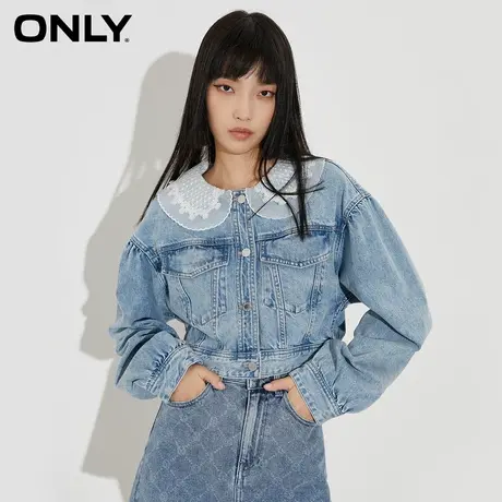 ONLY奥莱夏季蕾丝娃娃领多口袋明线短款牛仔外套女商品大图