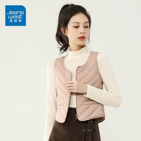 真维斯轻薄羽绒服女22年新款冬季短款V领马甲内胆修身时尚薄外套图片