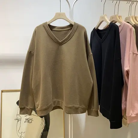 V领套头长袖卫衣女春秋季韩版宽松洋气减龄oversize慵懒上衣外套商品大图