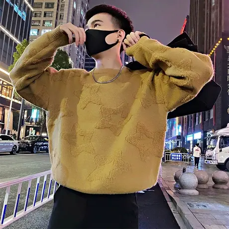 秋冬款毛衣青年轻熟潮男穿搭星星提花个性针织衫重磅加厚打底线衣商品大图
