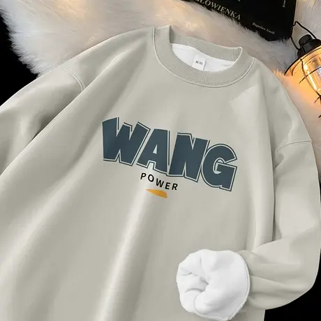 450g重磅摇粒绒日系卫衣男秋冬款保暖长袖t恤加绒加厚圆领上衣服商品大图