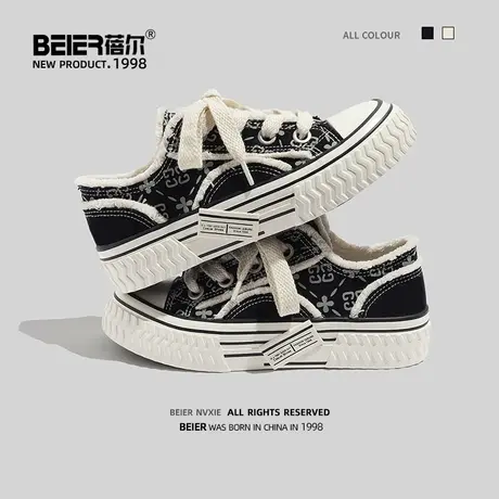 蓓尔吴建豪帆布鞋女2023春季新款爆改款乞丐鞋休闲百搭厚底板鞋子商品大图