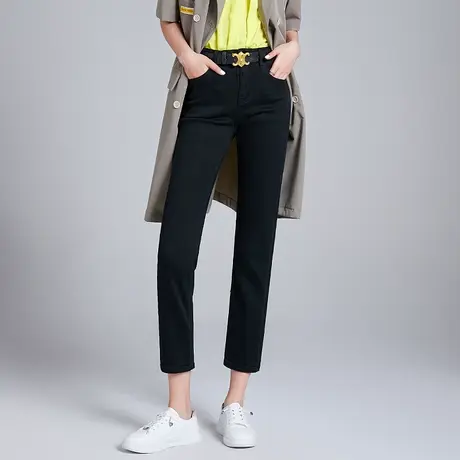 丽洁女裤高腰宽松直筒牛仔裤女2023年春秋新款黑色显瘦百搭烟管裤商品大图