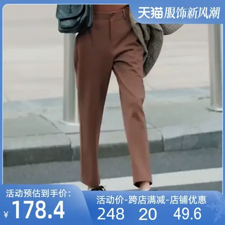 休闲西装裤女2023春秋新款高腰九分西裤纯色小个子直筒烟管裤子商品大图