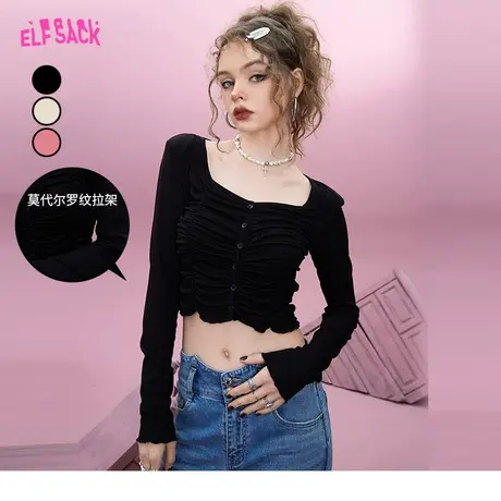 妖精的口袋长袖bm短款t恤女2023秋季新款修身显瘦小个子辣妹上衣图片