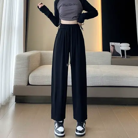 黑色休闲哈伦裤女春秋新款高腰显瘦宽松百搭直筒小个子九分灯笼裤商品大图