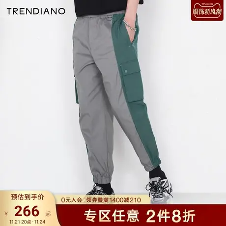 TRENDIANO潮牌官方秋季男装帅气时尚拼色工装裤棉质卫裤休闲裤子商品大图