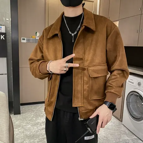 秋季男士夹克外套修身立领潮流休闲潮牌机车纯色百搭工装个性上衣图片