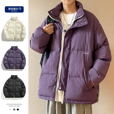 vintage立领棉衣男加厚冬季外套潮流ins青少年棉袄纯色设计感棉服图片