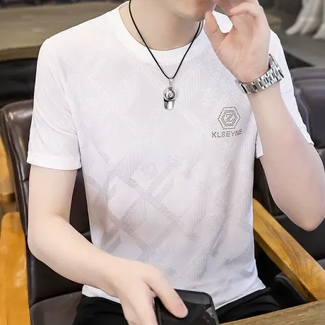 青年夏装短袖T恤男冰丝半袖韩版打底衫夏季休闲男装上衣圆领汗衫商品大图