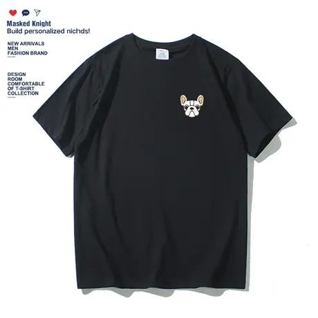 夏季小清新款ins潮牌简约小狗印花短袖t恤男学生黑白色宽松打底衫商品大图