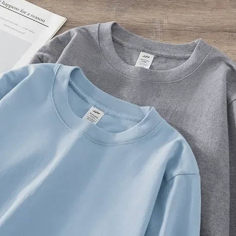 重磅纯棉长袖t恤男女秋冬季宽松内搭打底衫纯色圆领秋衣全棉体恤商品大图