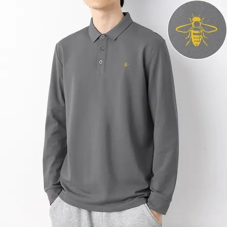 珠地棉长袖polo衫翻领t恤男装2024秋季新款有领保罗打底衫秋衣服图片