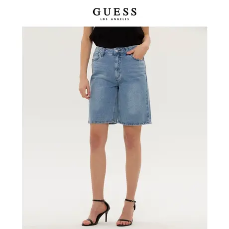 【38上新季】GUESS 新款女士潮流休闲水洗宽松直筒牛仔短裤子商品大图