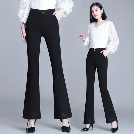 喇叭裤女2023新款蕾丝镂空花边微喇裤子坠感高腰宽松显瘦休闲长裤商品大图