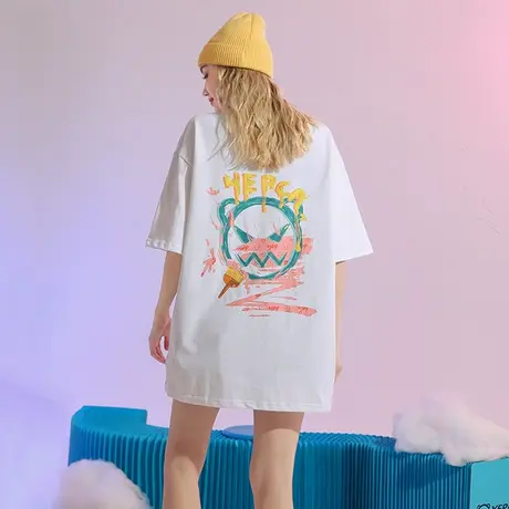 YEP白色t恤女短袖中长款宽松纯棉下衣失踪中袖打底衫上衣夏季潮牌商品大图