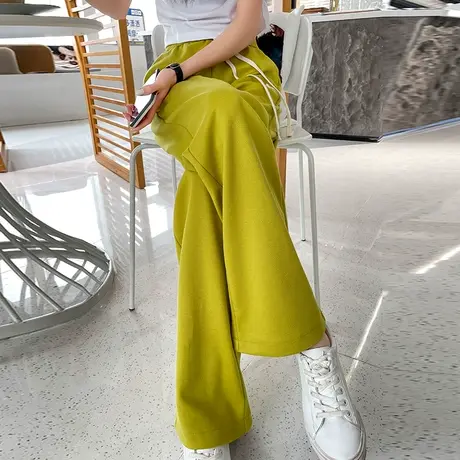 冰丝阔腿裤女夏季薄款高腰垂感直筒宽松显瘦休闲黄色防蚊拖地裤子图片
