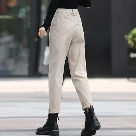 高腰休闲裤哈伦裤老爹春秋季米色宽松裤子女裤2024新款卡其色萝卜商品大图