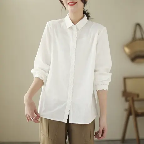 2024衬衫女式春秋款中长款叠穿内外搭幂式穿搭休闲白色衬衣女长袖商品大图