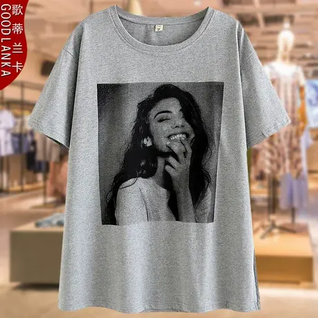 加肥加大码中年妈妈夏装上衣宽松显瘦时尚卡通印花纯棉短袖T恤女商品大图