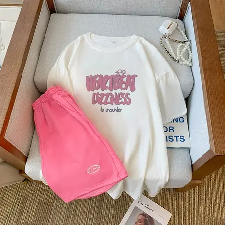 大码运动服套装跑步女夏季宽松短袖短裤小个子时尚洋气休闲两件套图片