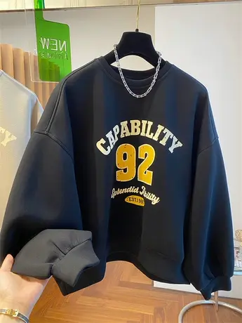 十三行新款设计感小众宽松休闲减龄美式印花卫衣女秋套头圆领上衣图片