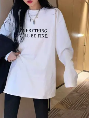 白色内搭打底衫女2023新款春秋装冬季中长款叠穿卫衣长袖t恤上衣商品大图